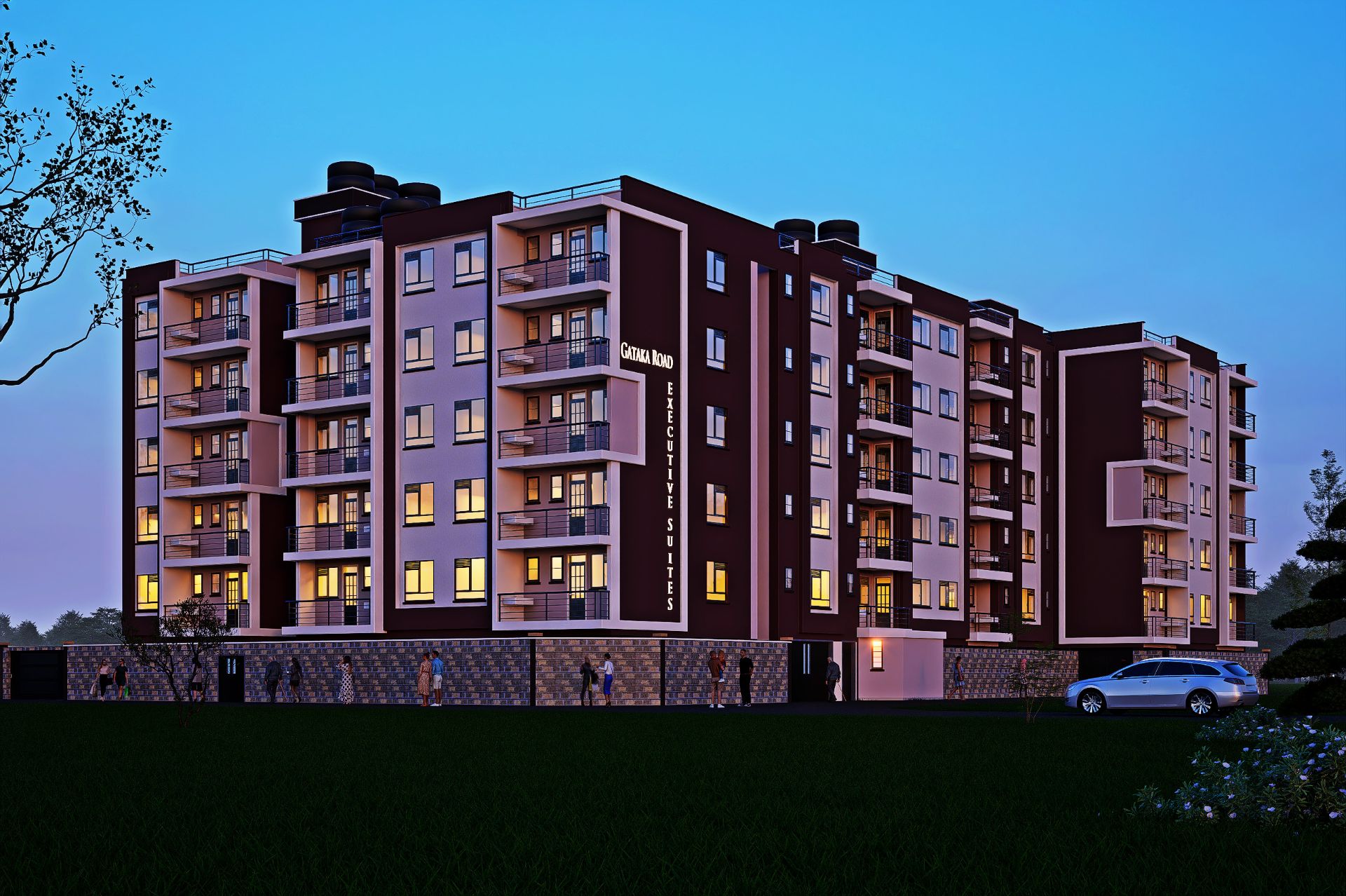 Gataka Road Executive Suites - Modern multi-story residential complex architectural visualization in Kenya.